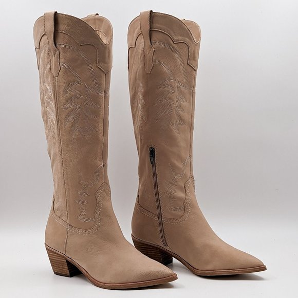 Dolce Vita Women Solei Western Cowgirl Leather Beige Suede Boots Size 8.5 - Picture 1 of 13